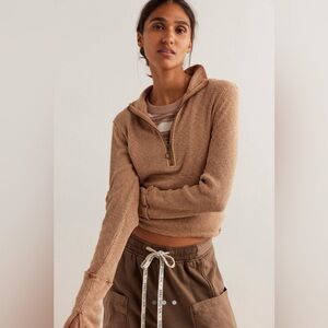 Free People We The Free Midnight Half Zip in Tobacco Brown